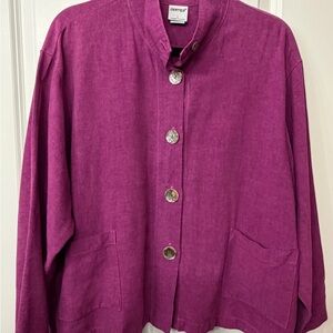 Vintage Gerties Magenta Mother of Pearl Button-Front Linen Blend Top